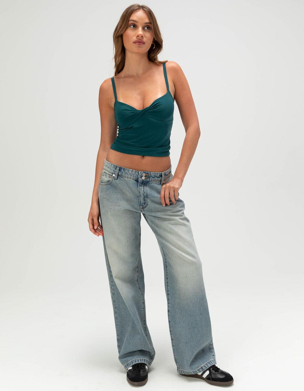 TILLYS Butter Soft Double Layer Womens Twist Cami - DK GREEN Product Image