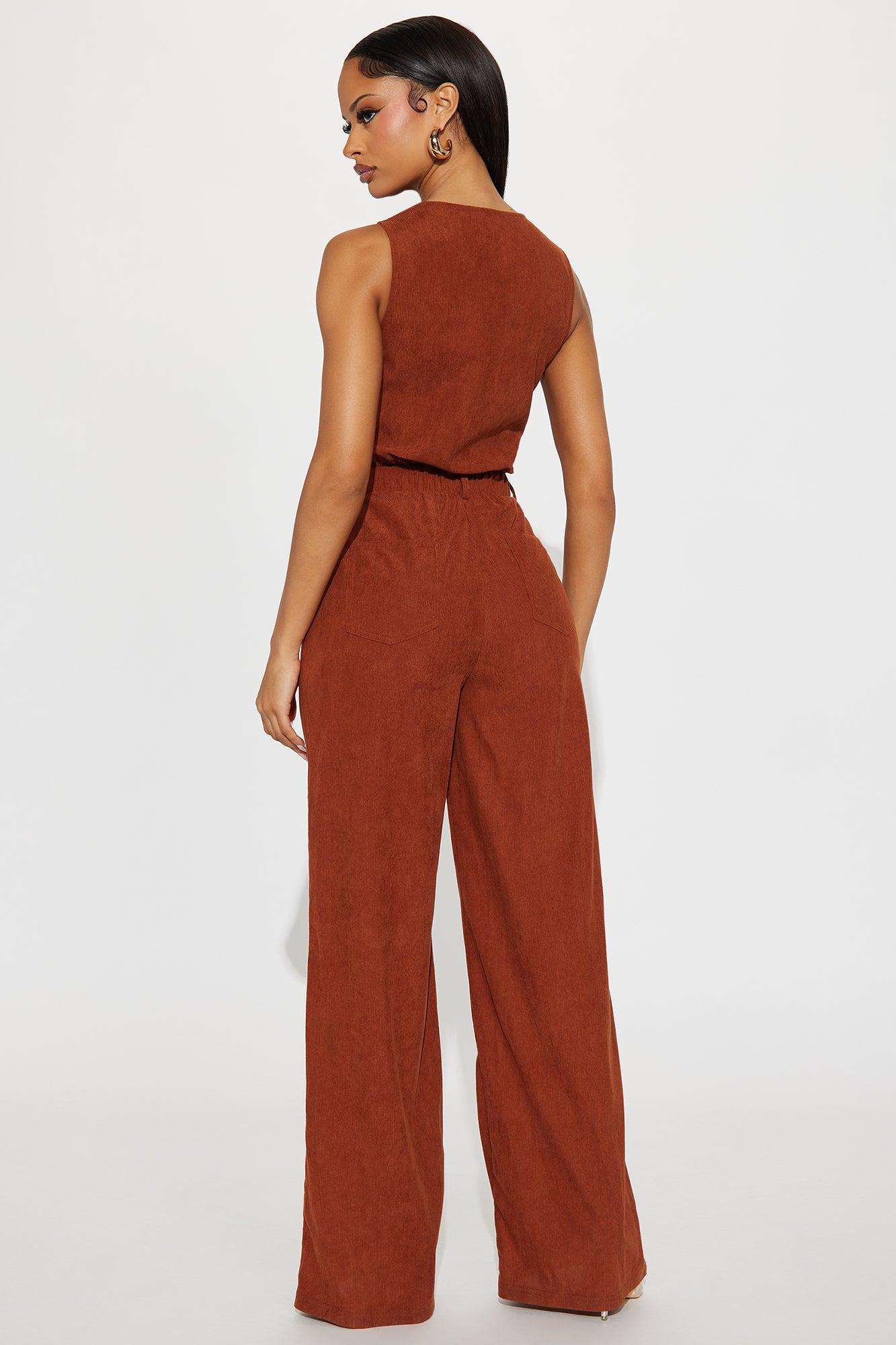 Soleil Corduroy Vest Jumpsuit - Rust Female Product Image