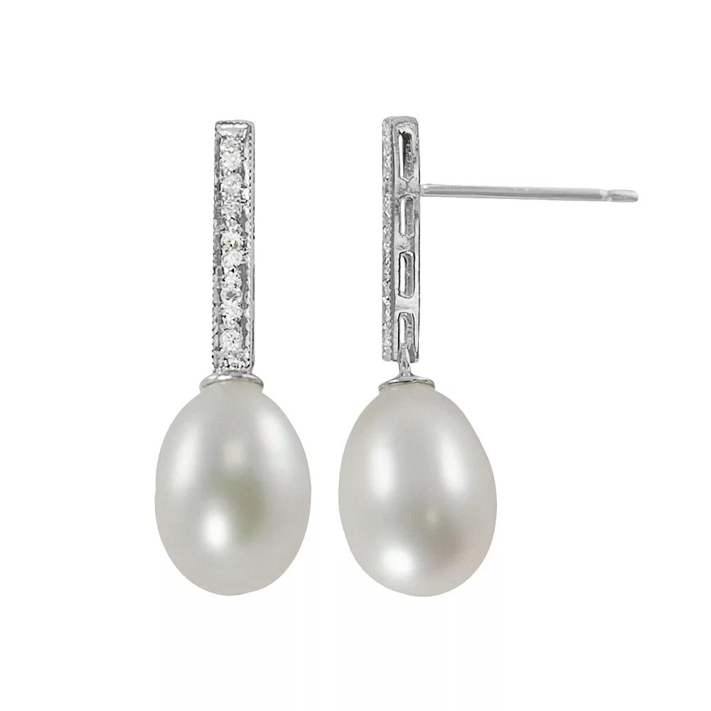 14k White Gold Freshwater Cultured Pearl and Diamond Accent Drop Earrings, Womens Product Image