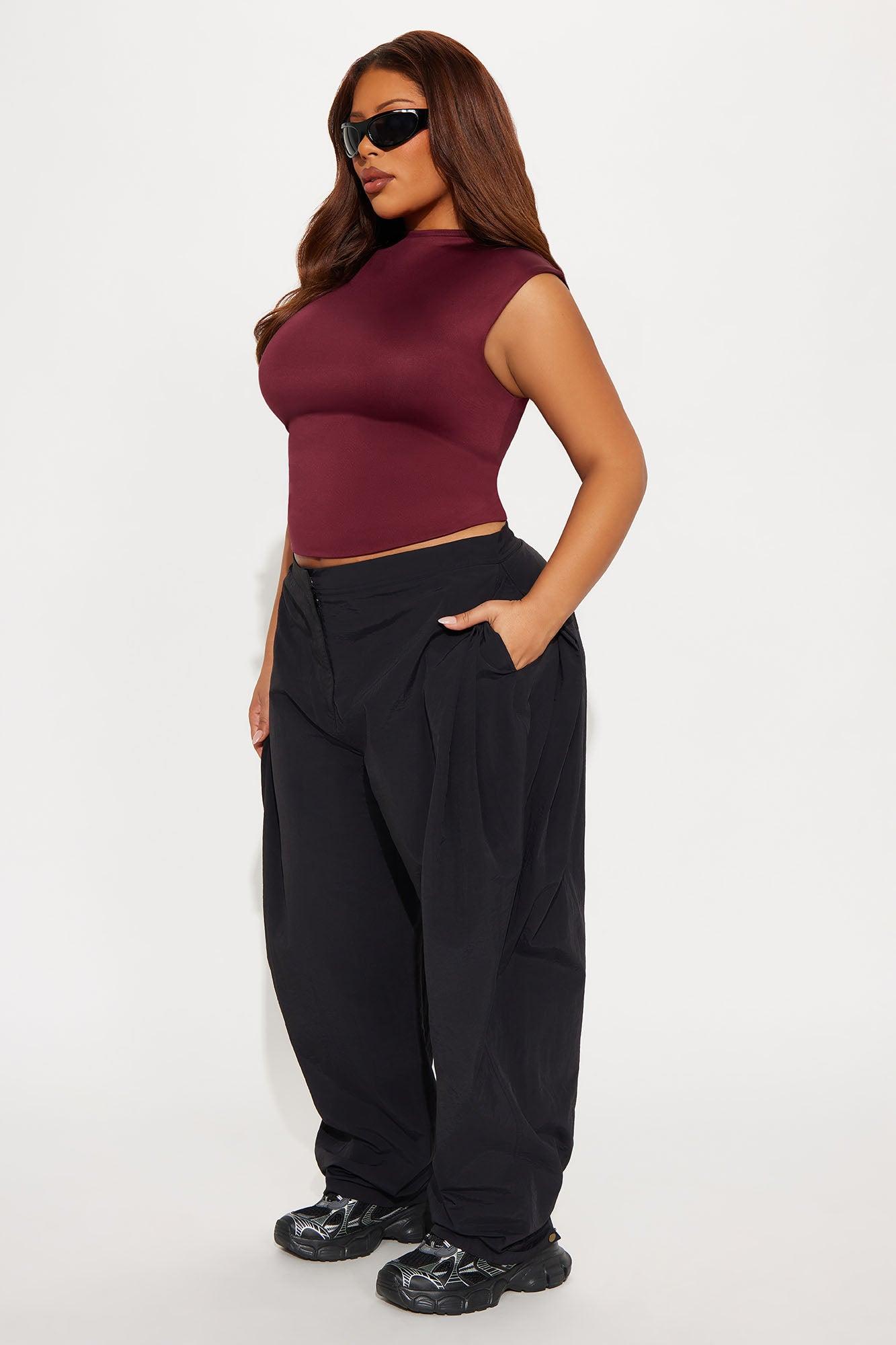 Contour Double Lined Mock Neck Top - Wine Female Product Image