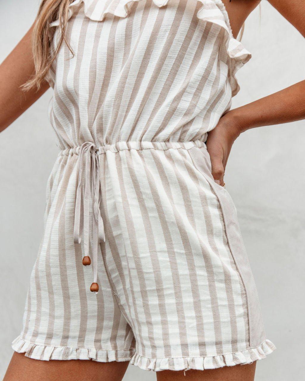 Taupe Striped Tube Romper - FINAL SALE Product Image