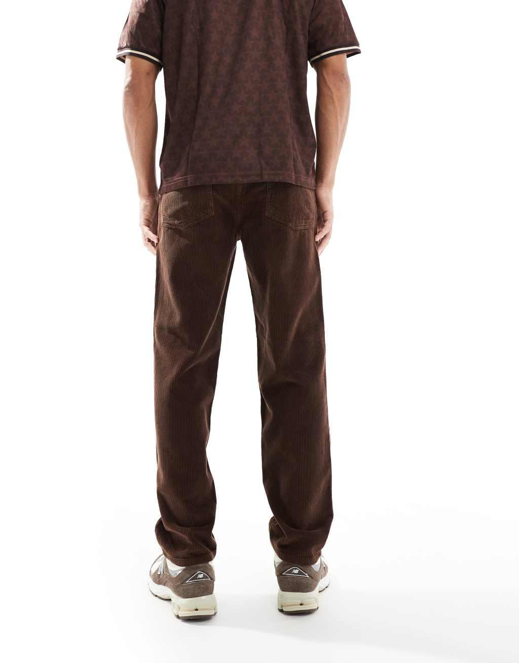 ASOS DESIGN straight leg cord pants in brown Product Image