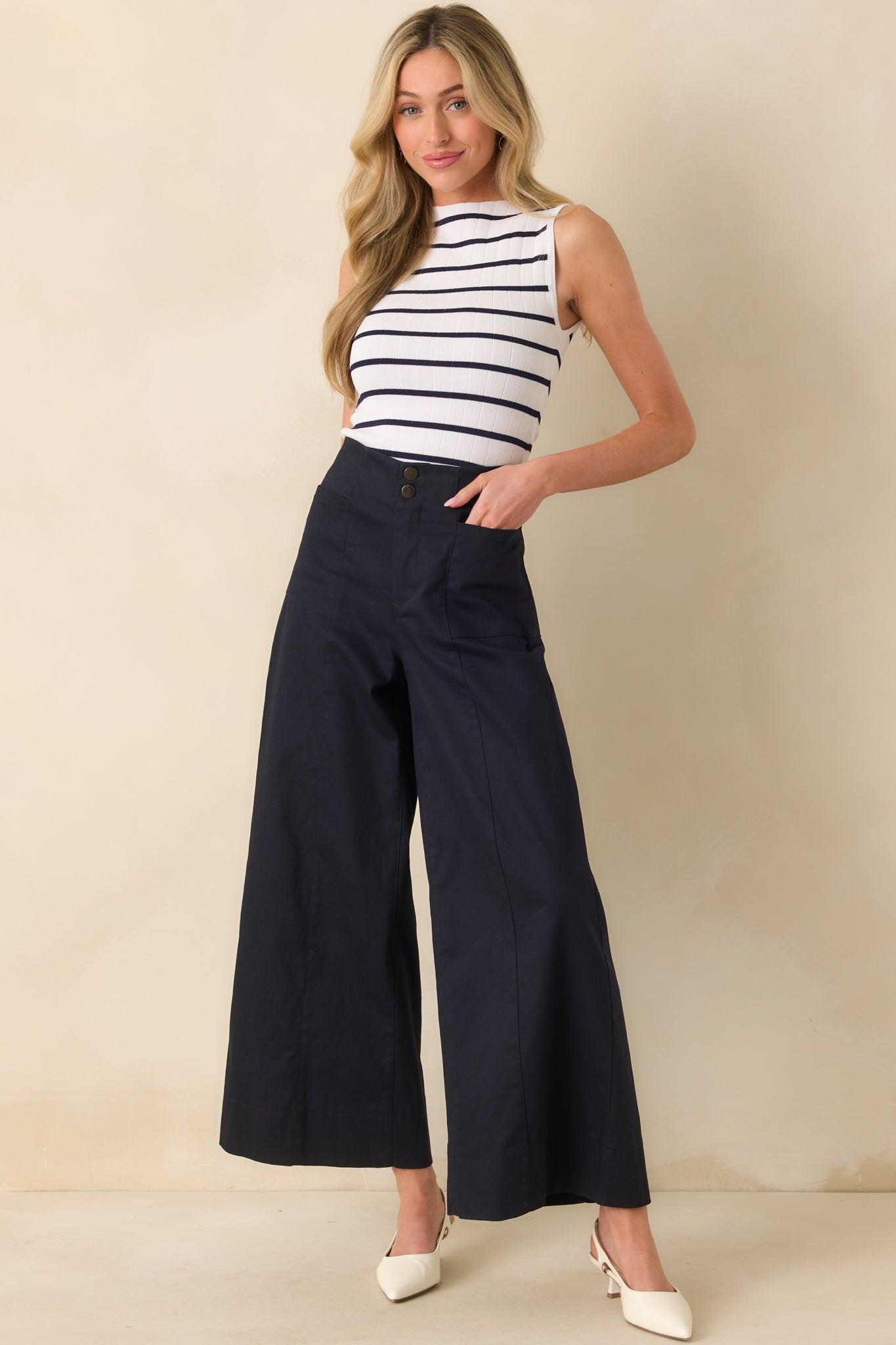 Daylight Glimmer Navy Wide Leg Pants Product Image
