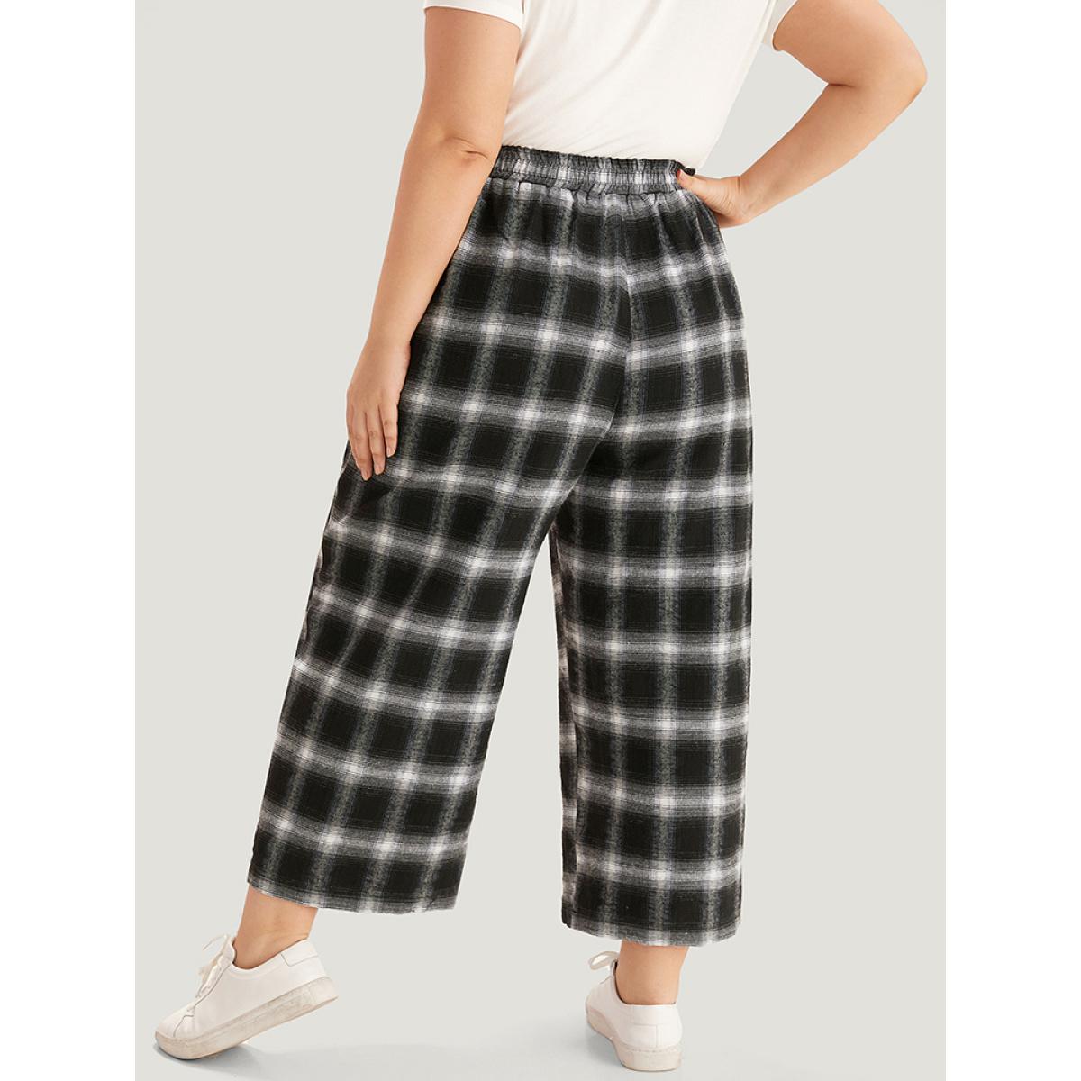 Plaid Elastic Waist Pocket High Rise Sweatpants Black Plus Size Women Casual Dailywear Elastic Waist 12/L Bloomchic Product Image