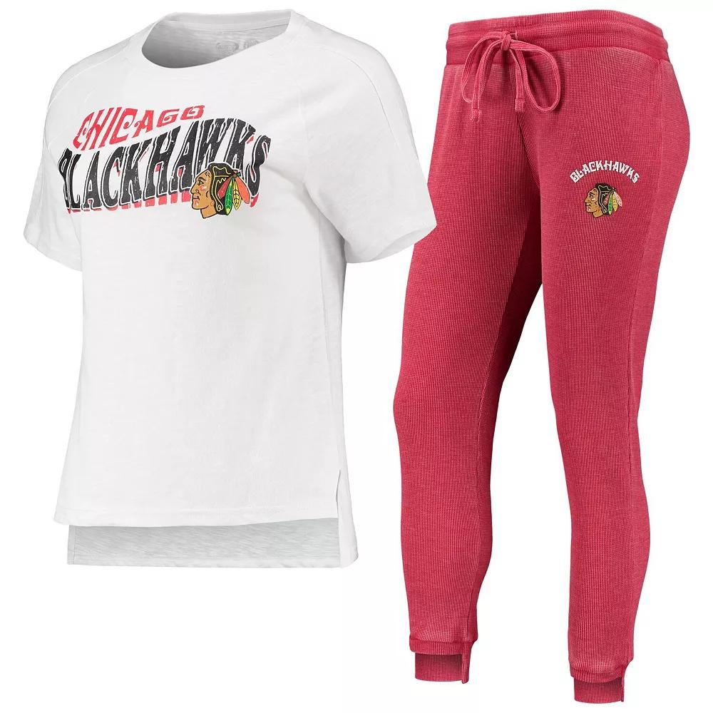 Women's Concepts Sport Red/White Chicago Blackhawks Resurgence Slub Burnout Raglan T-Shirt & Joggers Sleep Set,  Product Image
