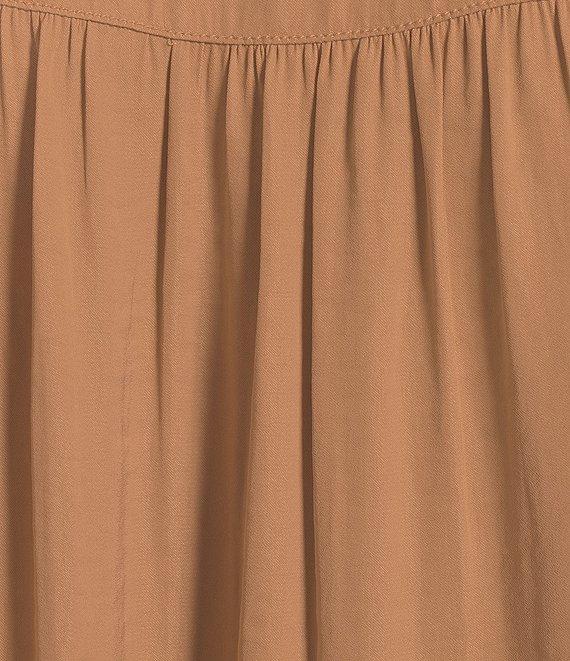 Gibson & Latimer Moonshadow Satin Split Round Neck Dropped Short Roll Tab Sleeve Hi-Low Shirttail Blouse Product Image