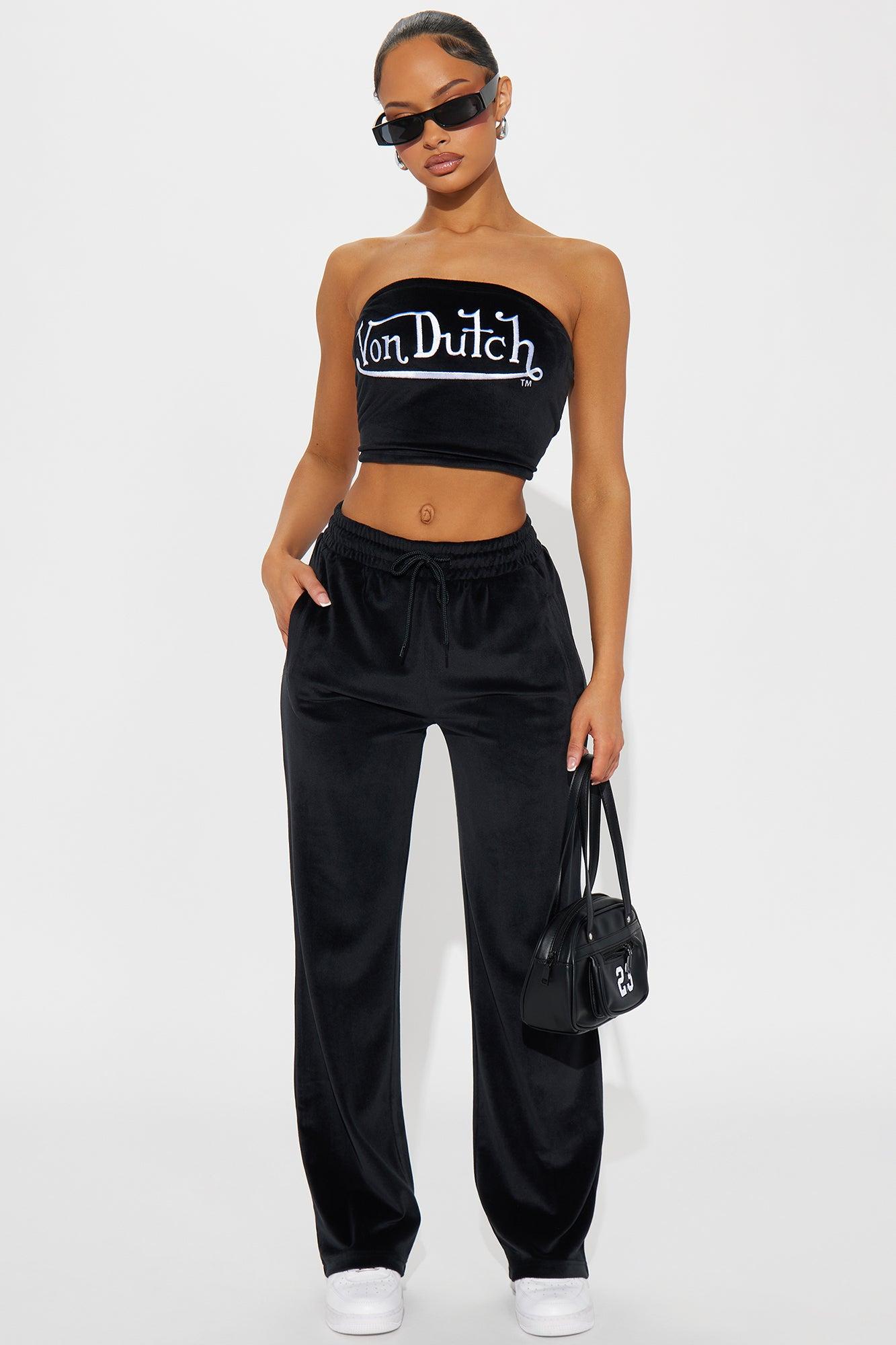 Von Dutch Velour Tube Top - Black/White Product Image