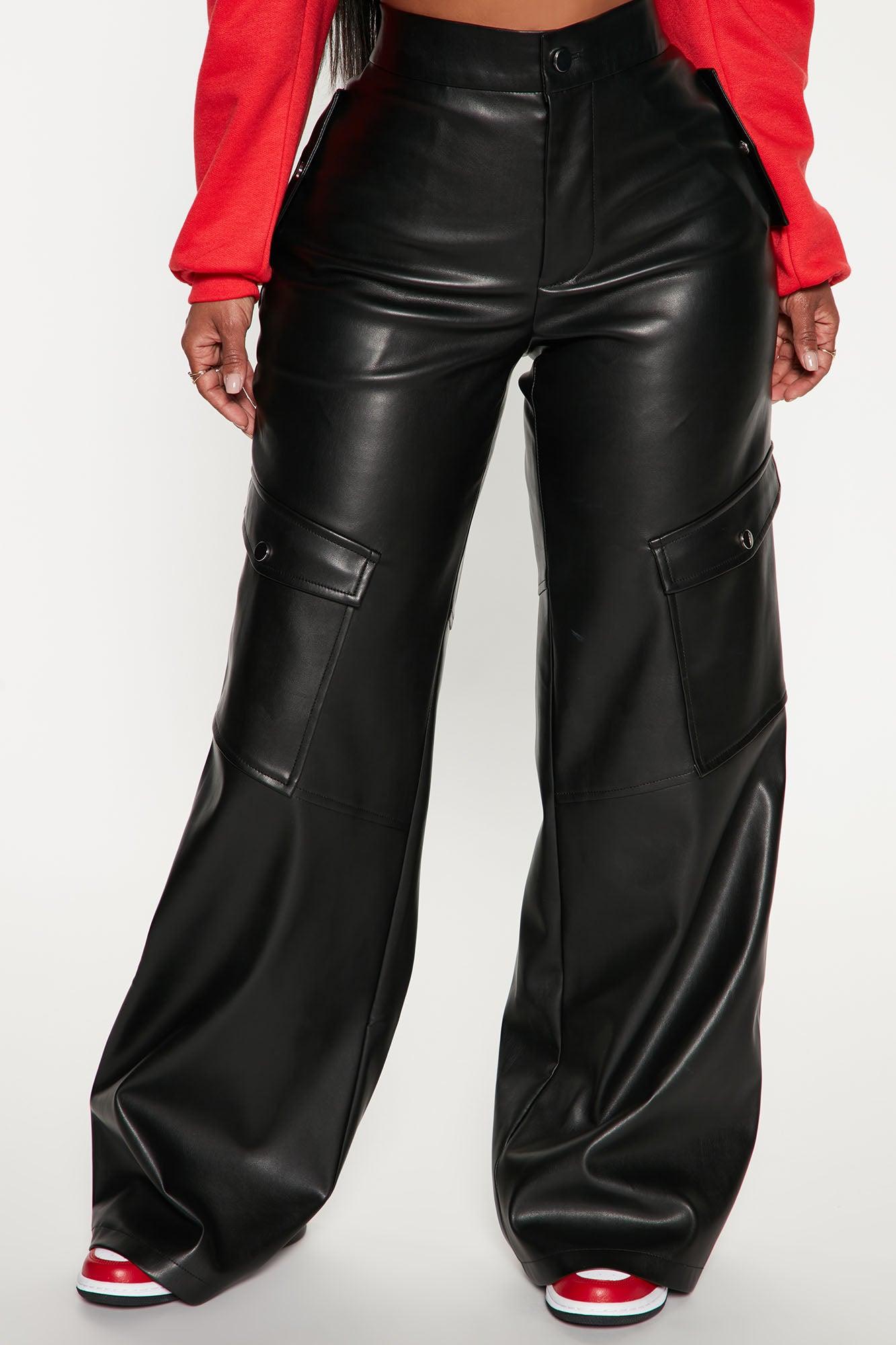 She's So Lucky Faux Leather Cargo Pant - Black Product Image