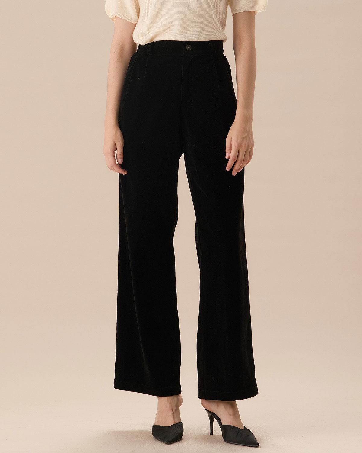 Black High Waisted Pleated Wide Leg Pants Female Product Image
