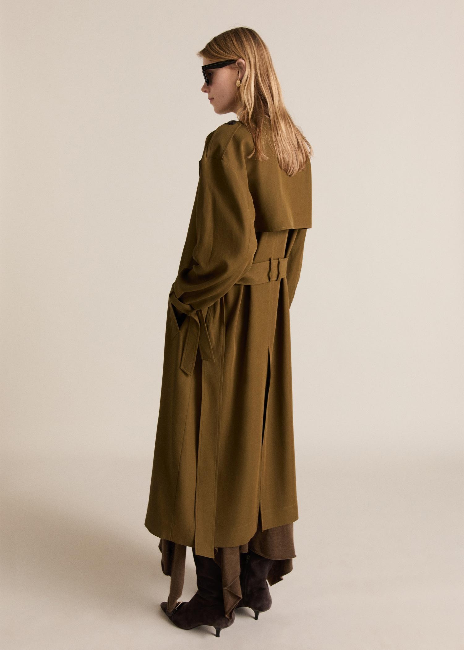 Oversized long lyocell trench coat - Women | MANGO USA Product Image