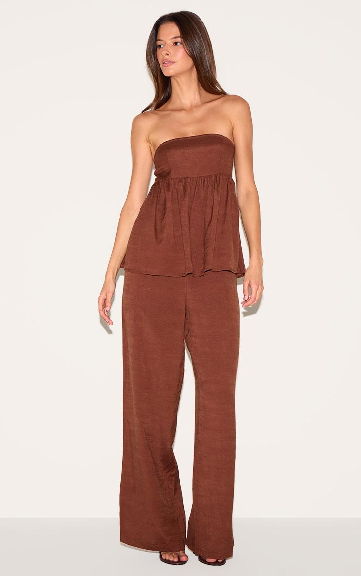 Chocolate Bandeau Peplum Detail Jumpsuit Product Image