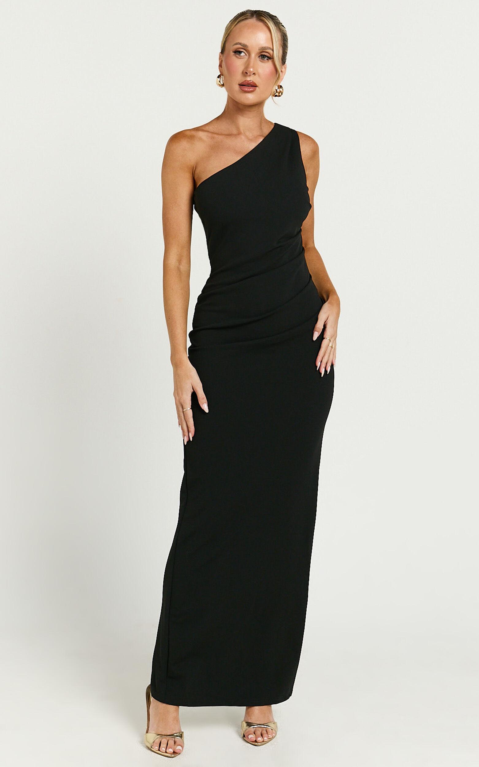 Criselda Maxi Dress - One Shoulder Maxi Dress in Black Product Image