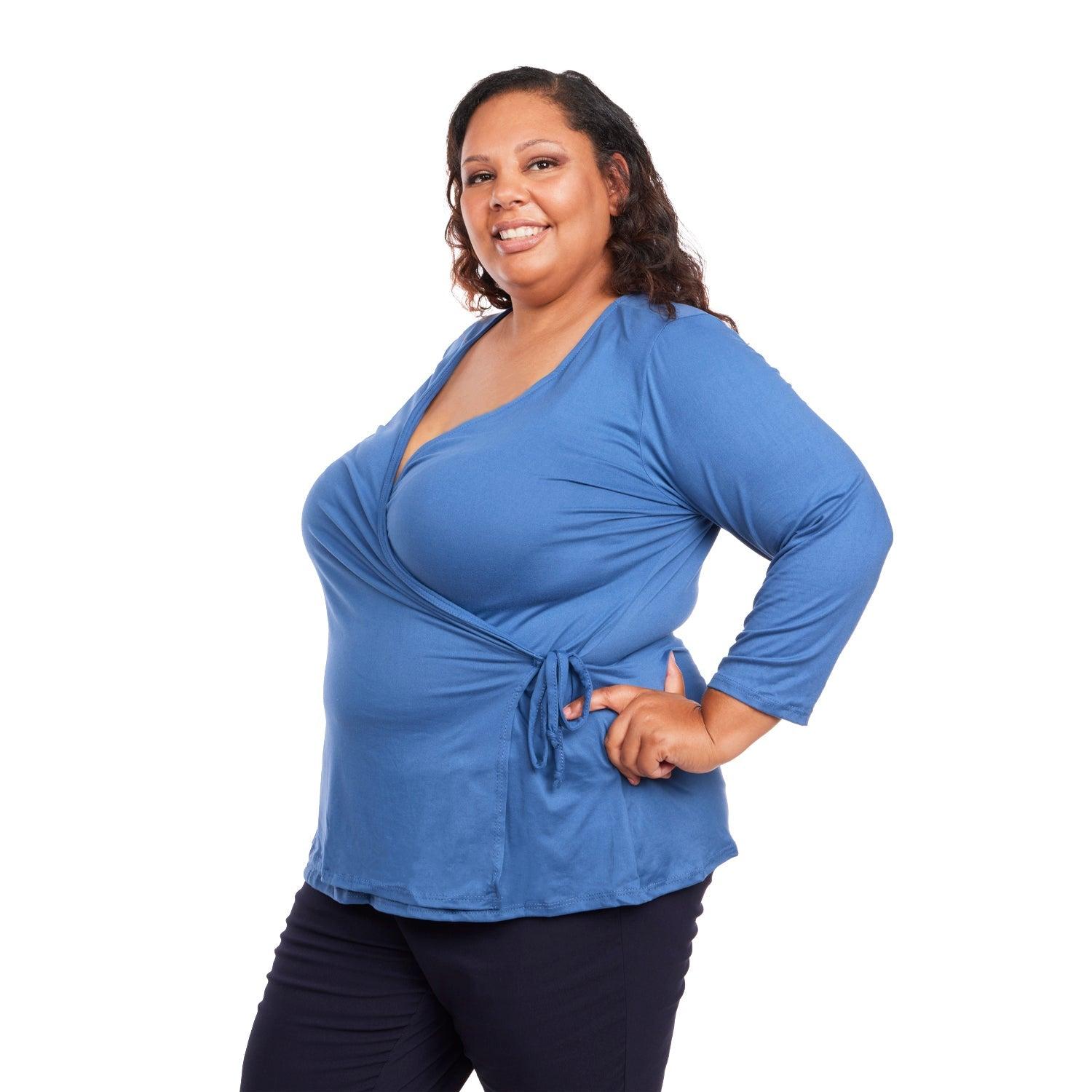 Inner Beauty Plus Solid 3/4 Sleeve Surplice Front V-Neck Top Product Image