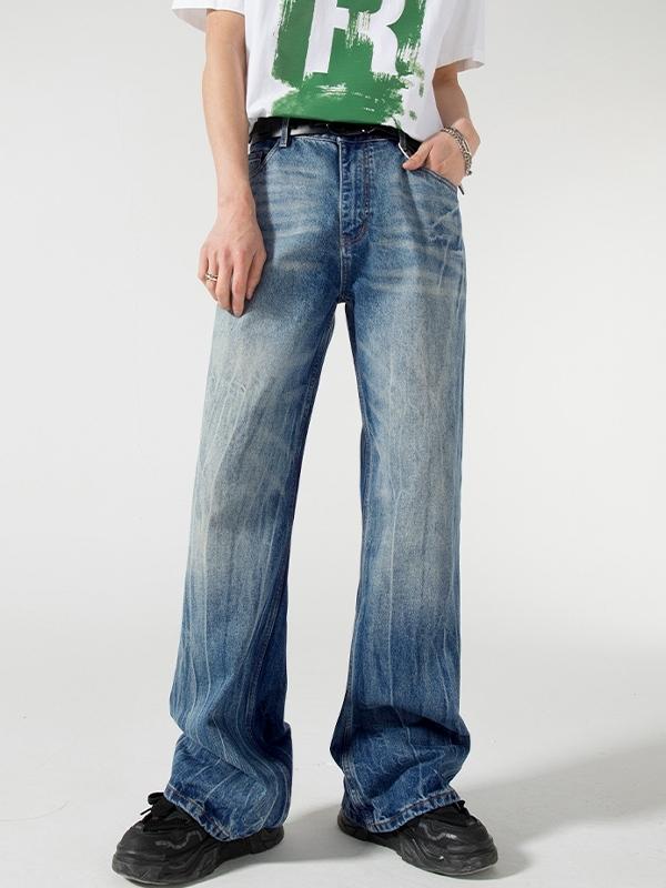 Retro Straight Style Distressed Washed Loose Jeans Product Image