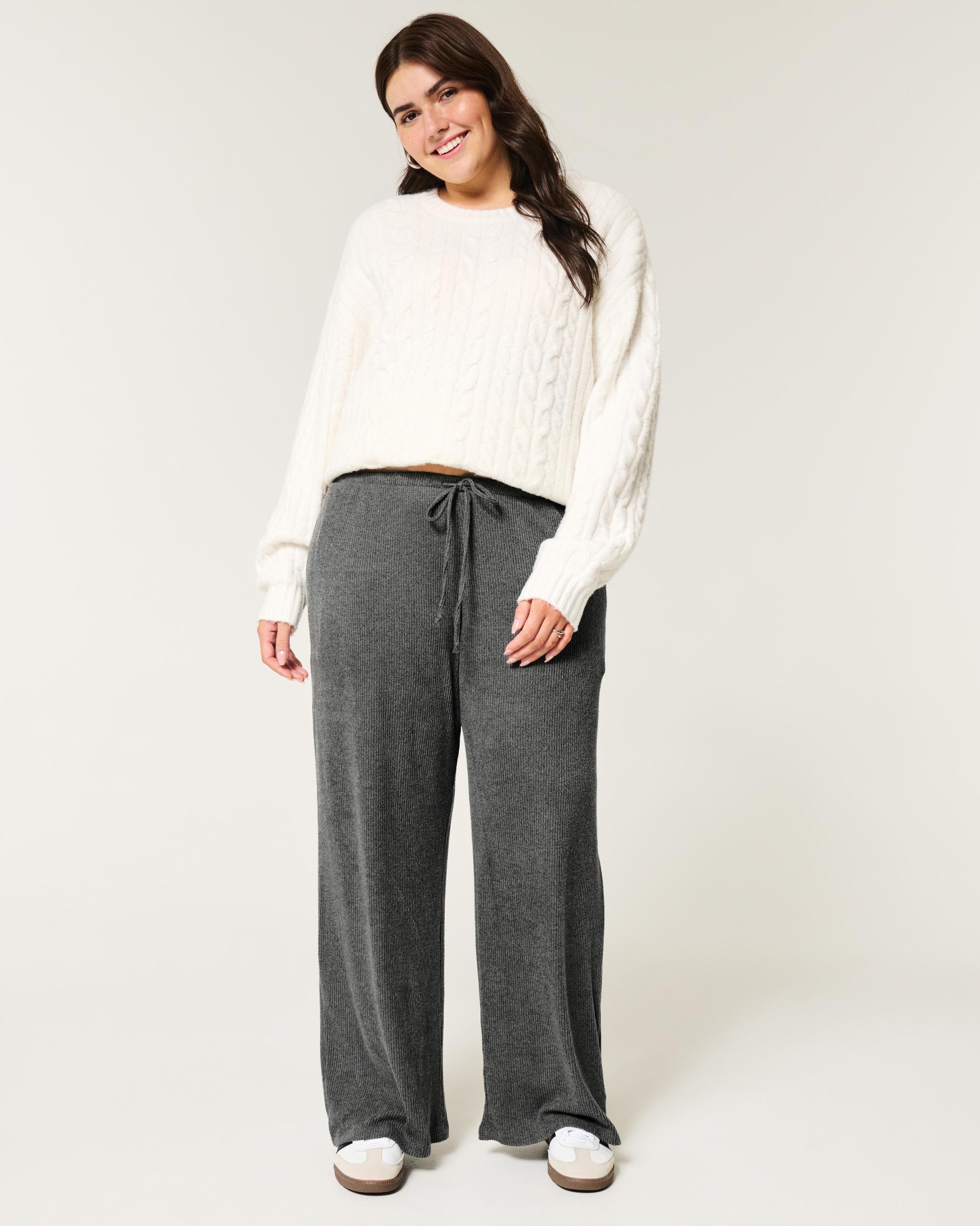 Cozy Ribbed Drawstring Baggy Pants Product Image