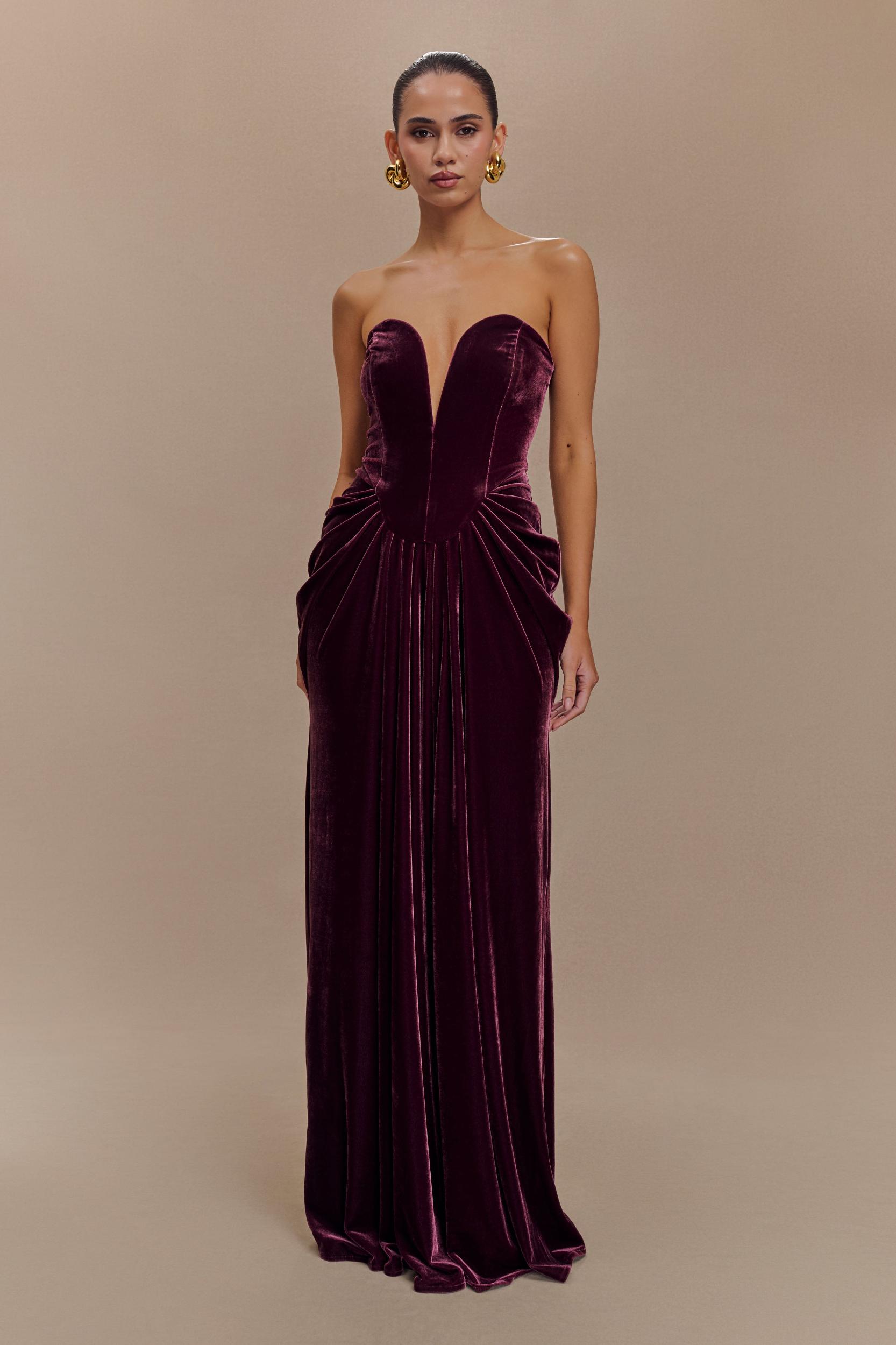 Paige Strapless Velvet Maxi Dress - Plum Product Image