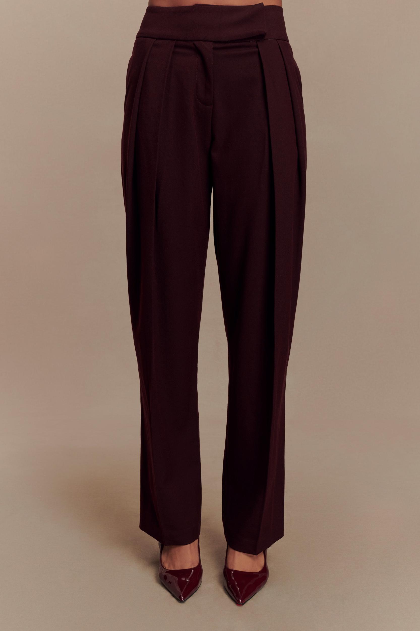 Penelope Pleated High Waisted Pants - Mahogany Product Image