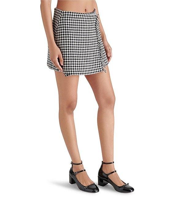 Steve Madden Leonne Tweed Houndstooth Wrap Front Mini Skirt Product Image