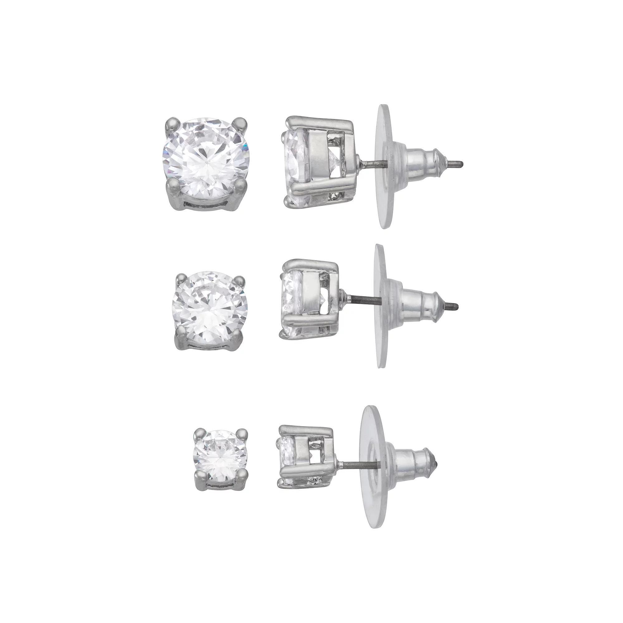 Simply Vera Vera Wang Silver Tone Cubic Zirconia Earring Set of 3, Women's, Clear Product Image