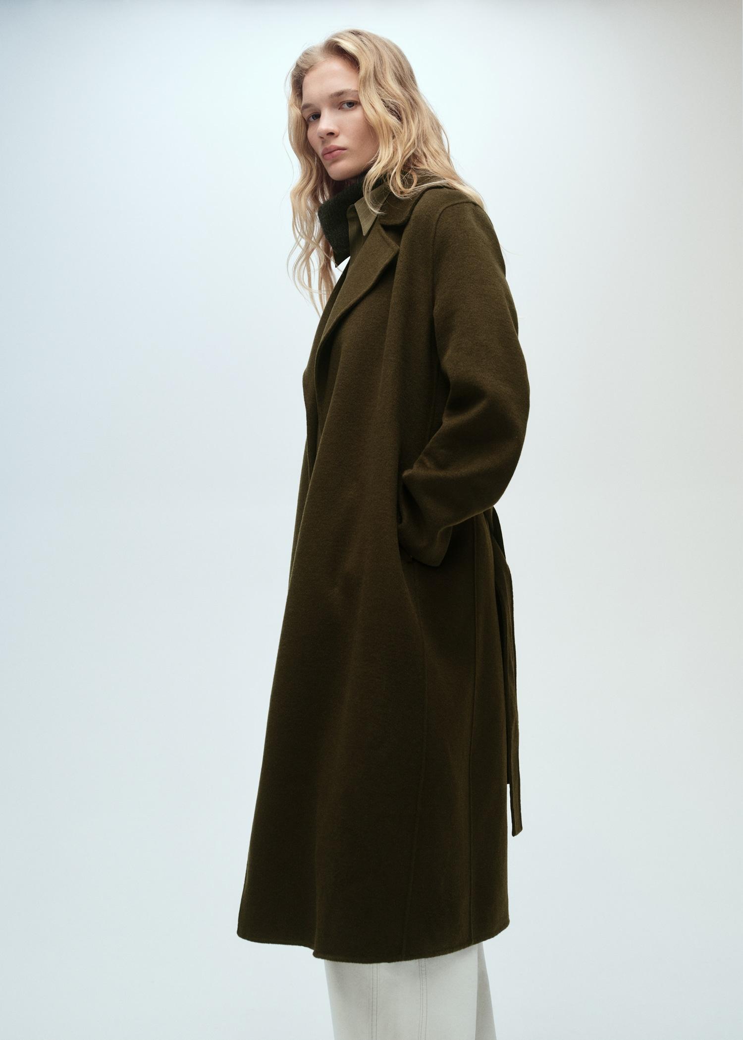 Handmade long coat with belt - Women | MANGO USA Product Image