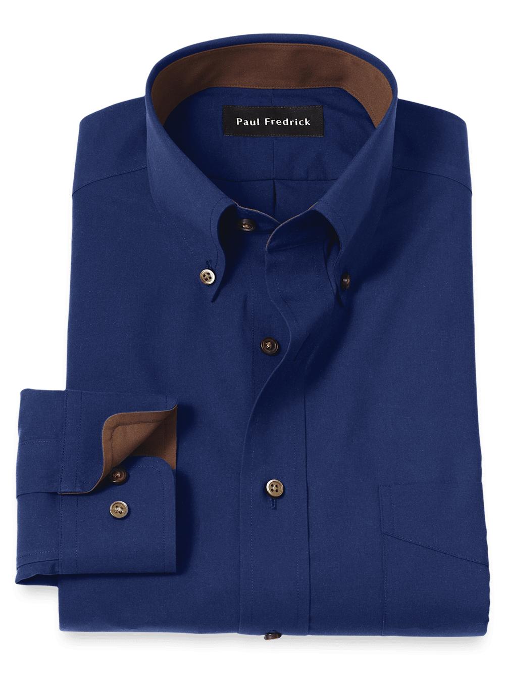 Non-Iron Cotton Solid Dress Shirt With Contrast Trim - Navy Product Image