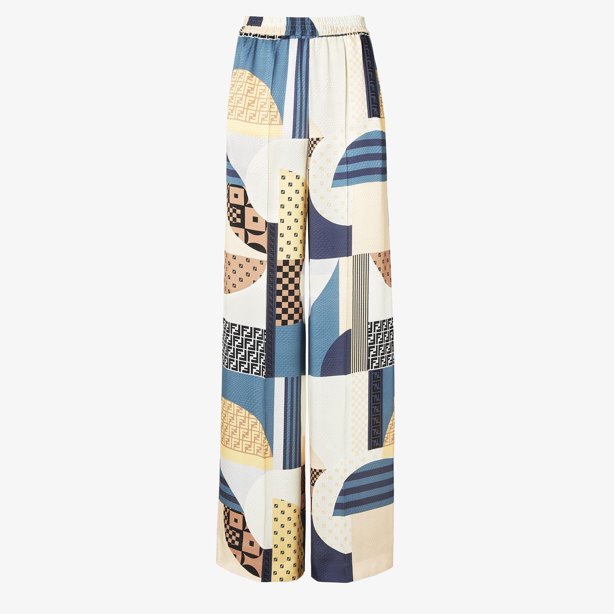 PantsBlue silk pants with patchwork print Product Image