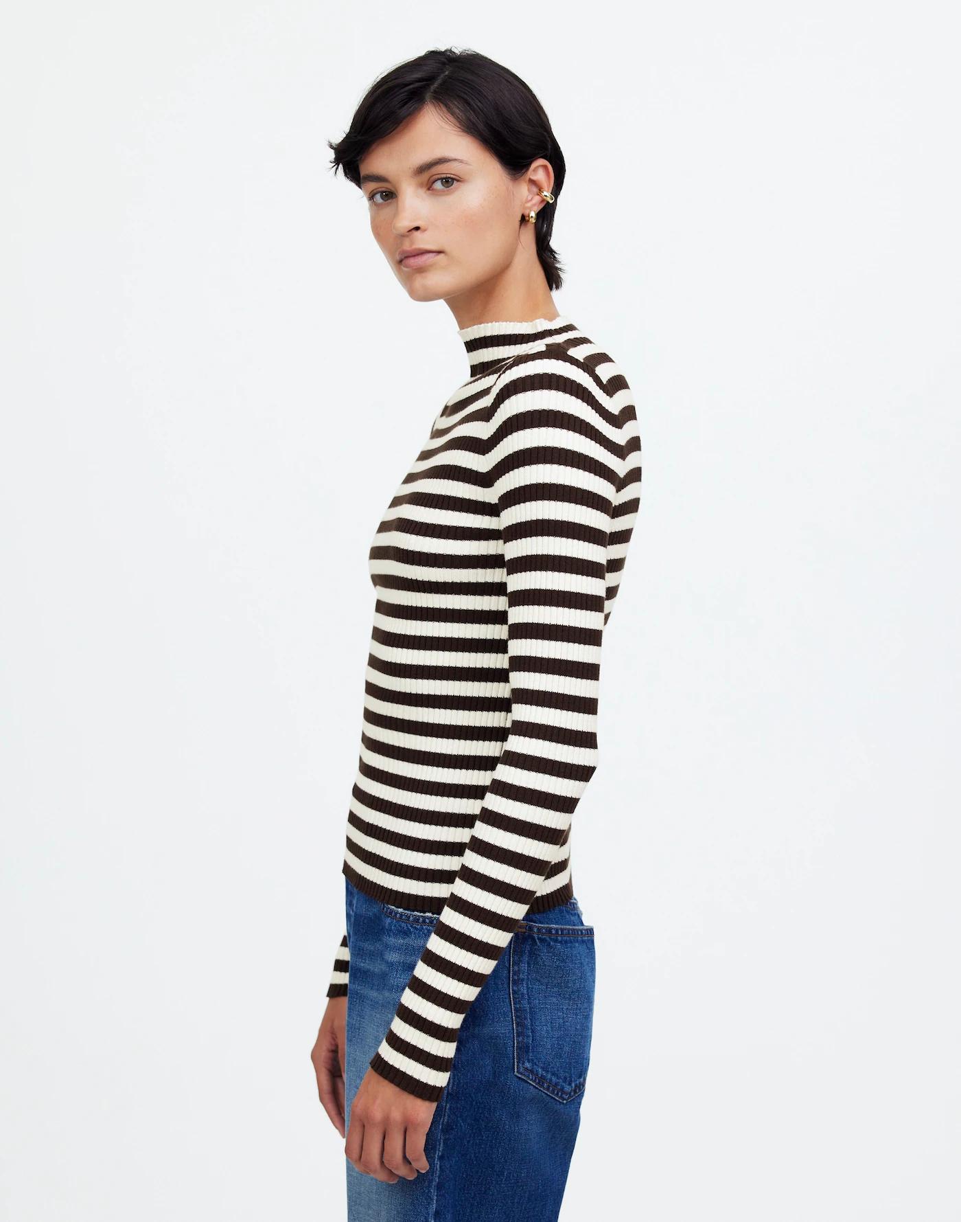 Cotton Mockneck Sweater in Stripe Product Image