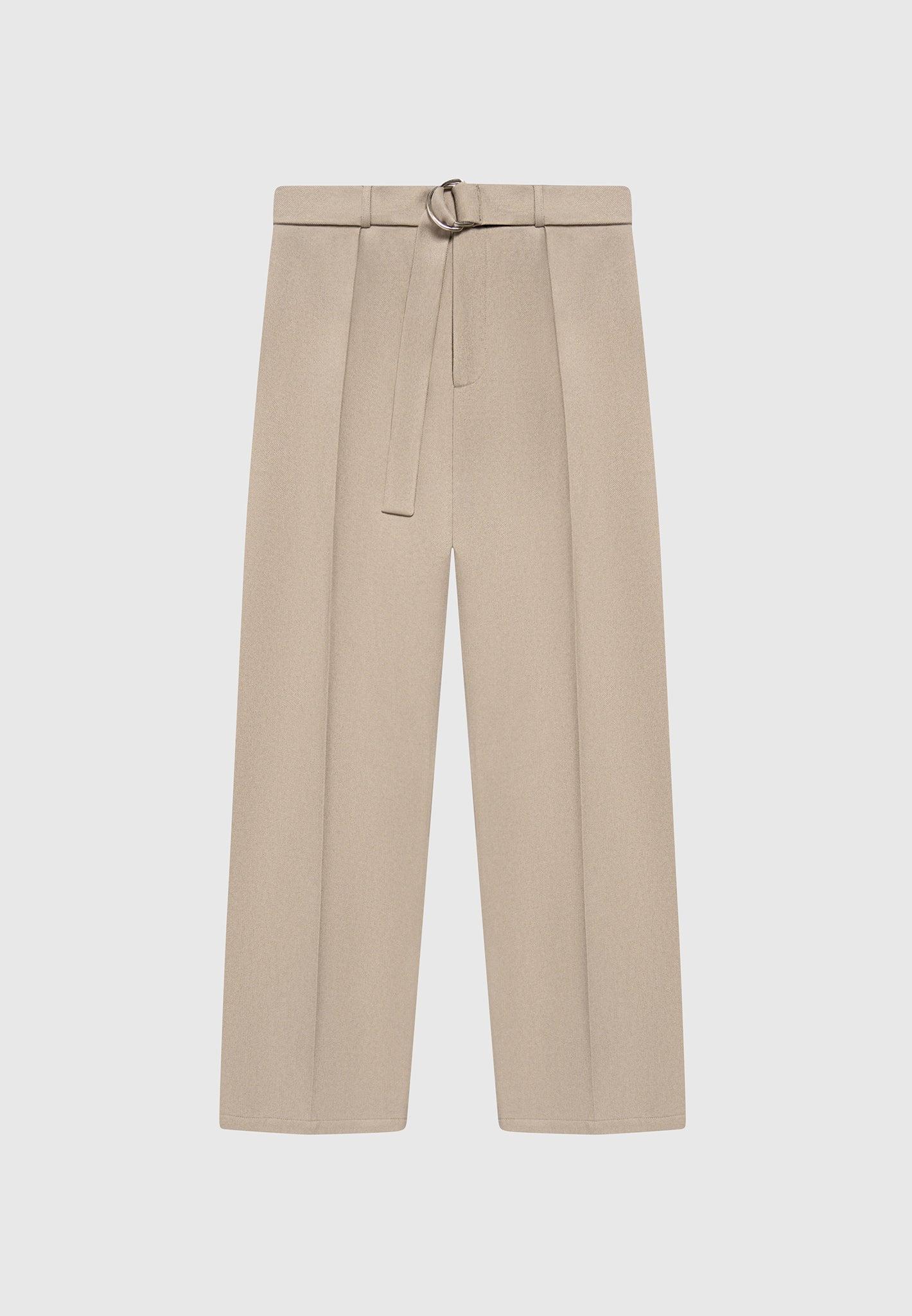 Louis - Relaxed Fit Belted Tailored Trousers - Beige Male Product Image