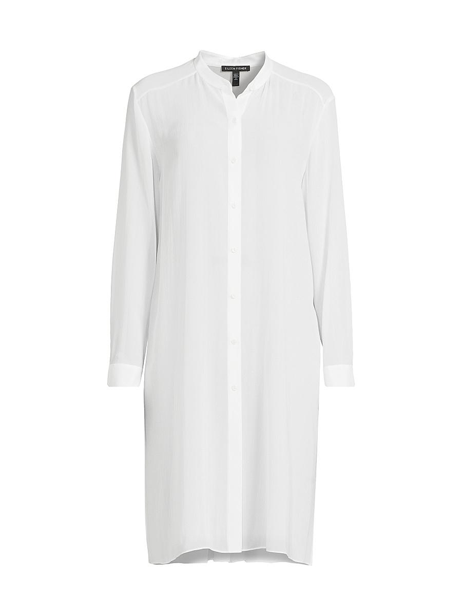 Womens Silk Band-Collar Tunic Shirt Product Image