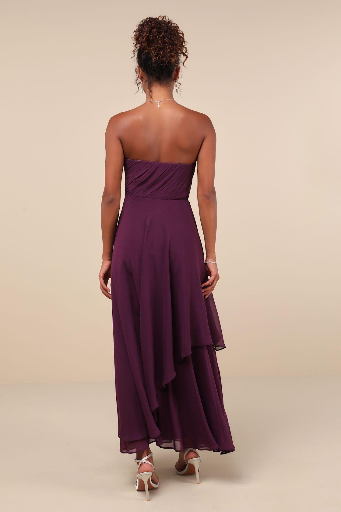 Revered Elegance Purple Pleated Strapless Maxi Dress Product Image