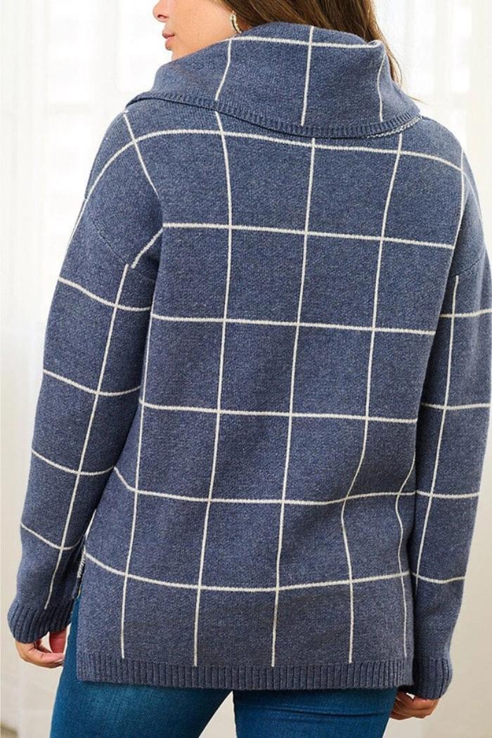 Turtle Neck Checkers Print Pullover Sweater Product Image