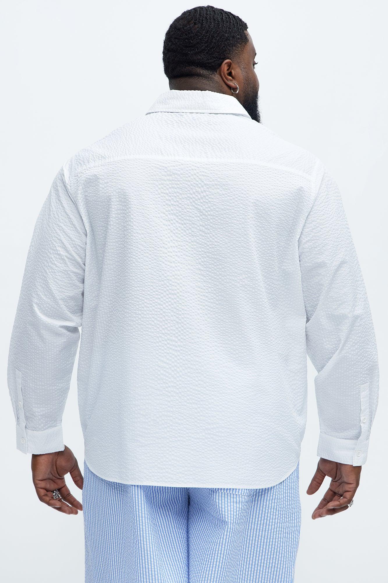 Seersucker Long Sleeve Button Up Shirt - White Product Image