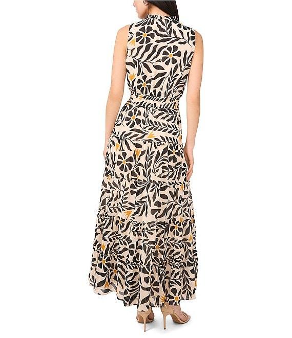 1. STATE Woven Split Round Neck Sleeveless Smocked Waist Tiered Maxi Dress Product Image