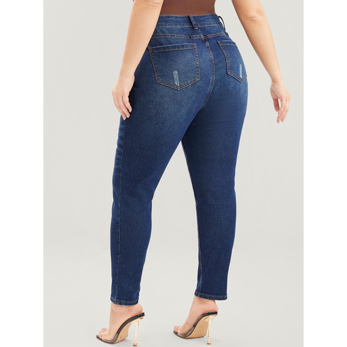 Plus Size Skinny Slightly Stretchy High Rise Dark Wash Zipper Front Jeans Women Indigo Casual Plain Zipper Low stretch Pocket Jeans BloomChic 16/1X Product Image