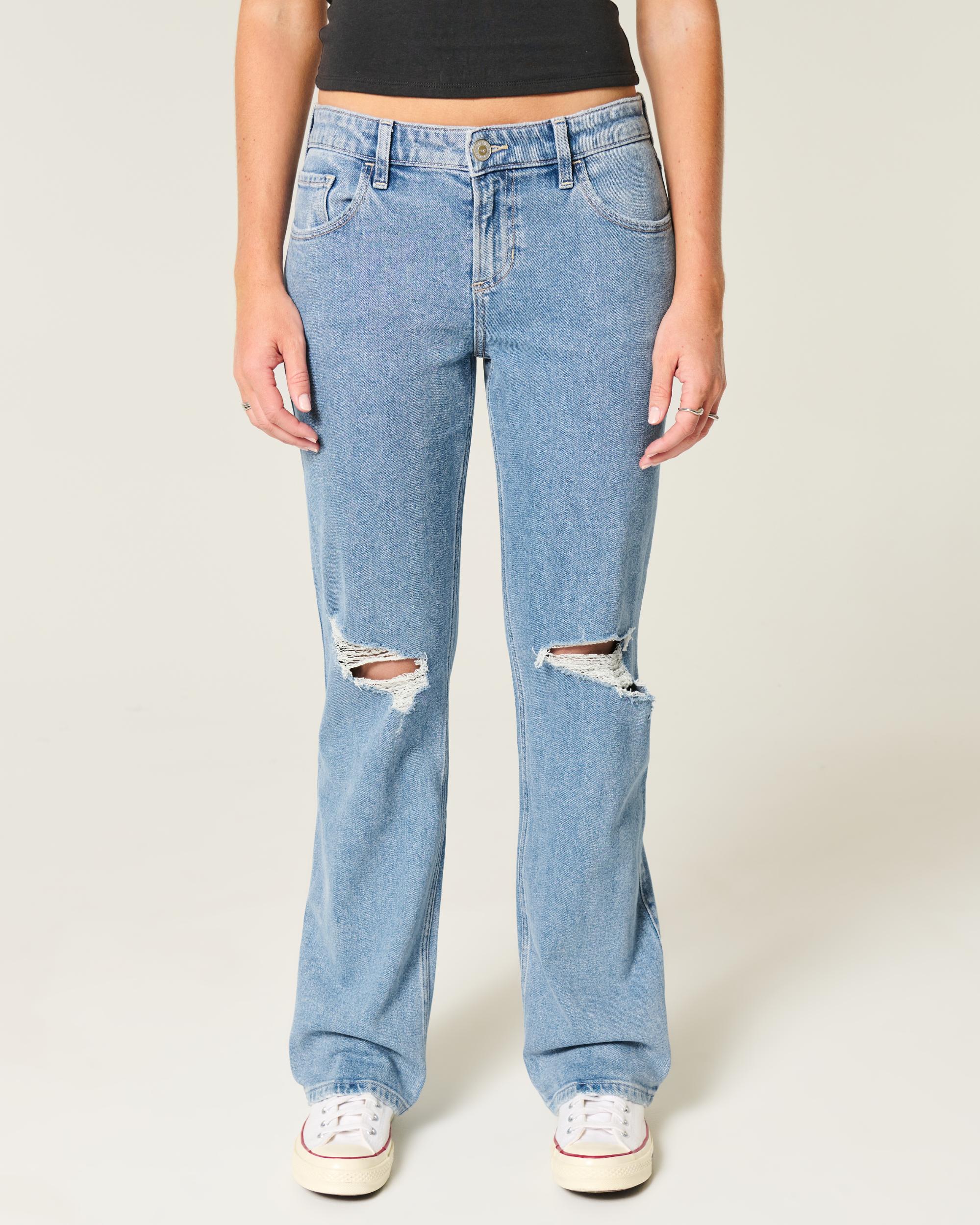 Low-Rise Ripped Medium Wash Relaxed Straight Jeans Product Image