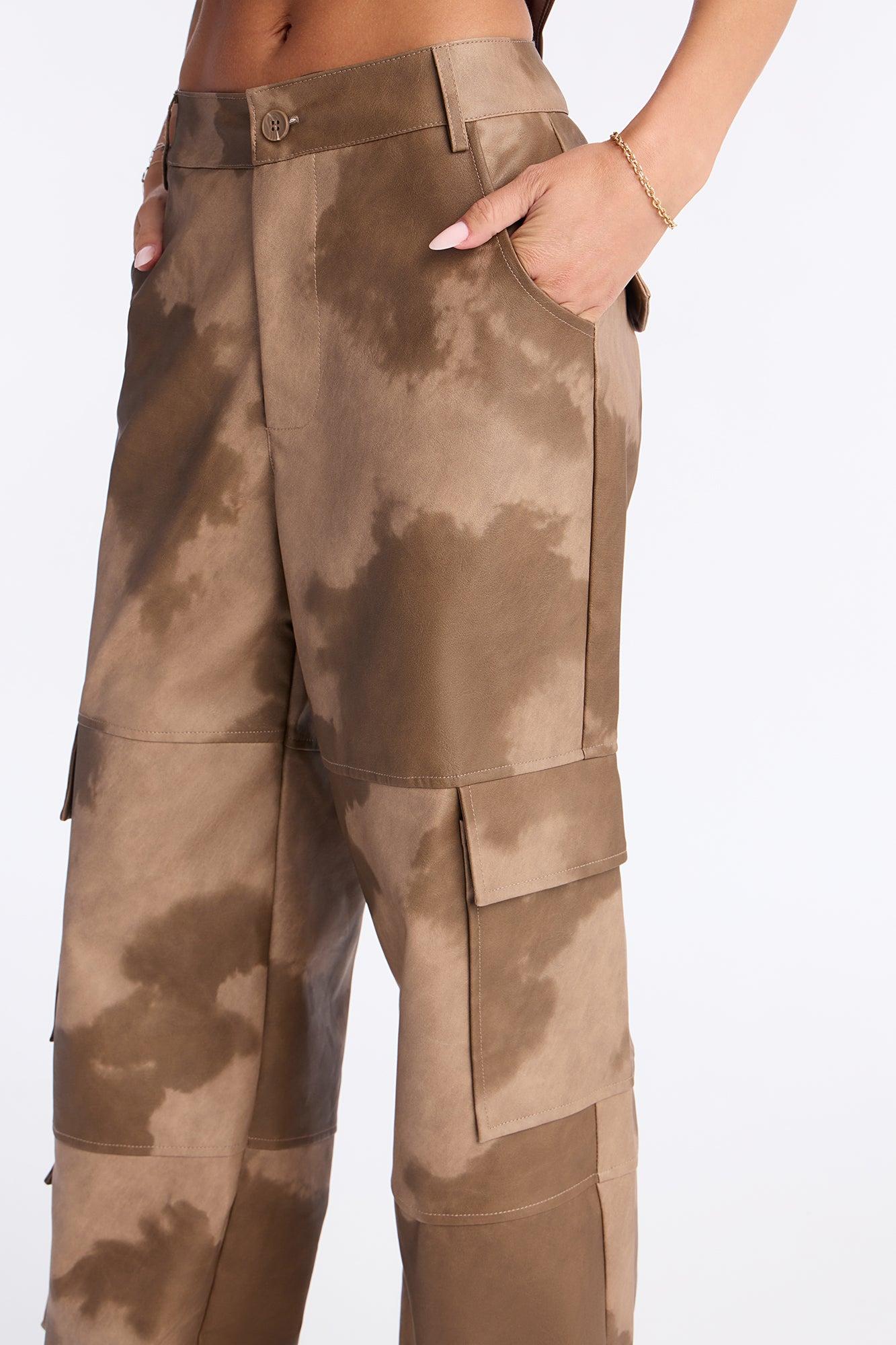 Alexa Washed Faux Leather Cargo Pant - Chocolate Female Product Image