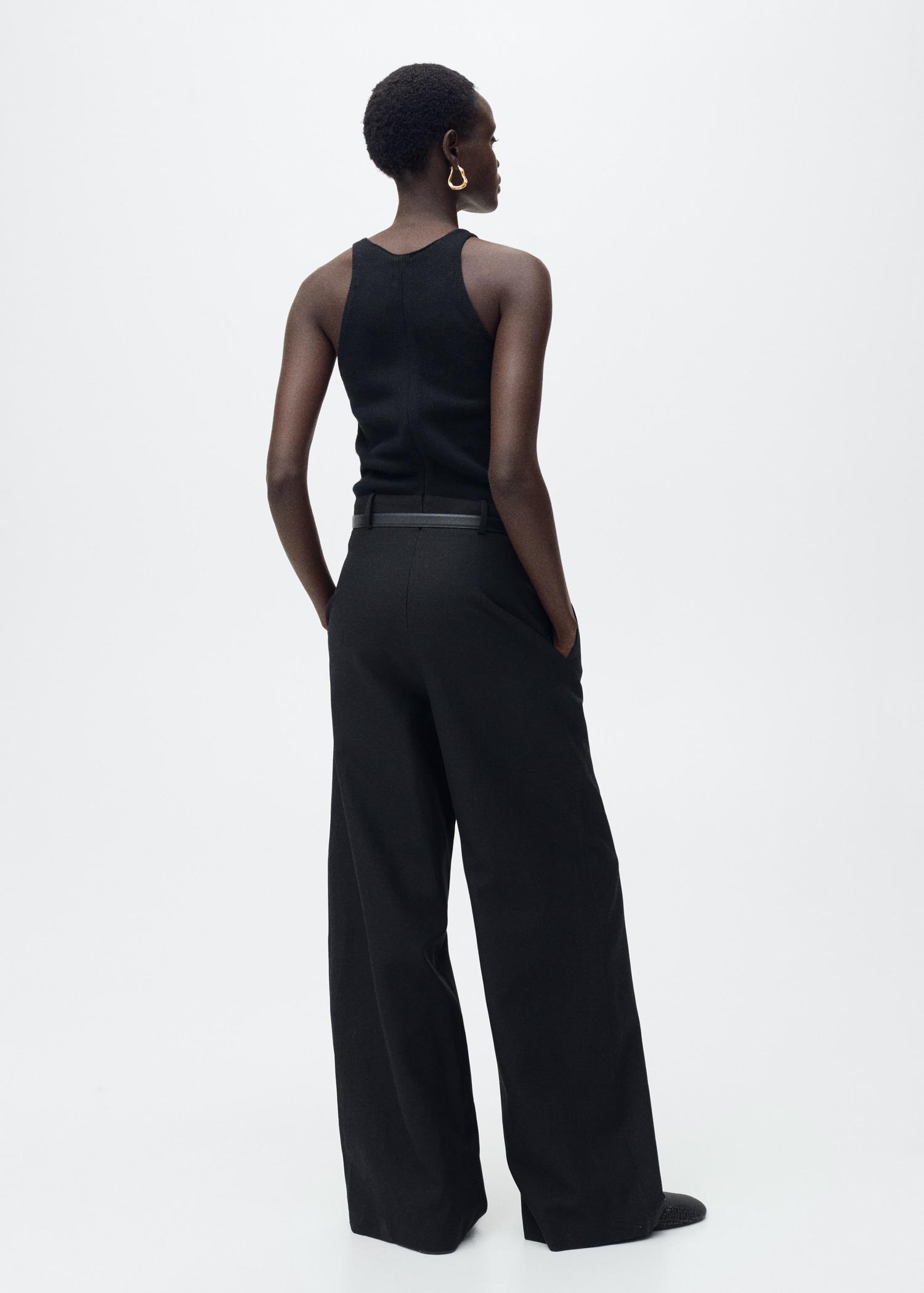 Combined-fabric jumpsuit with belt - Women | MANGO USA Product Image