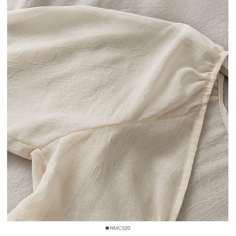 Tie-Waist Balloon-Sleeve Chiffon Cardigan Product Image