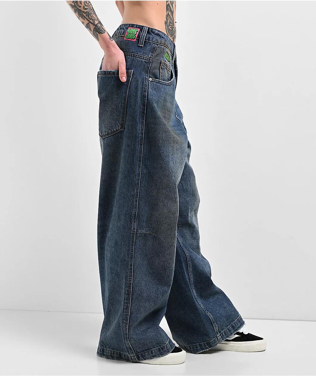 Empyre Boxcar Extent Wide Leg Blue Denim Jeans Product Image