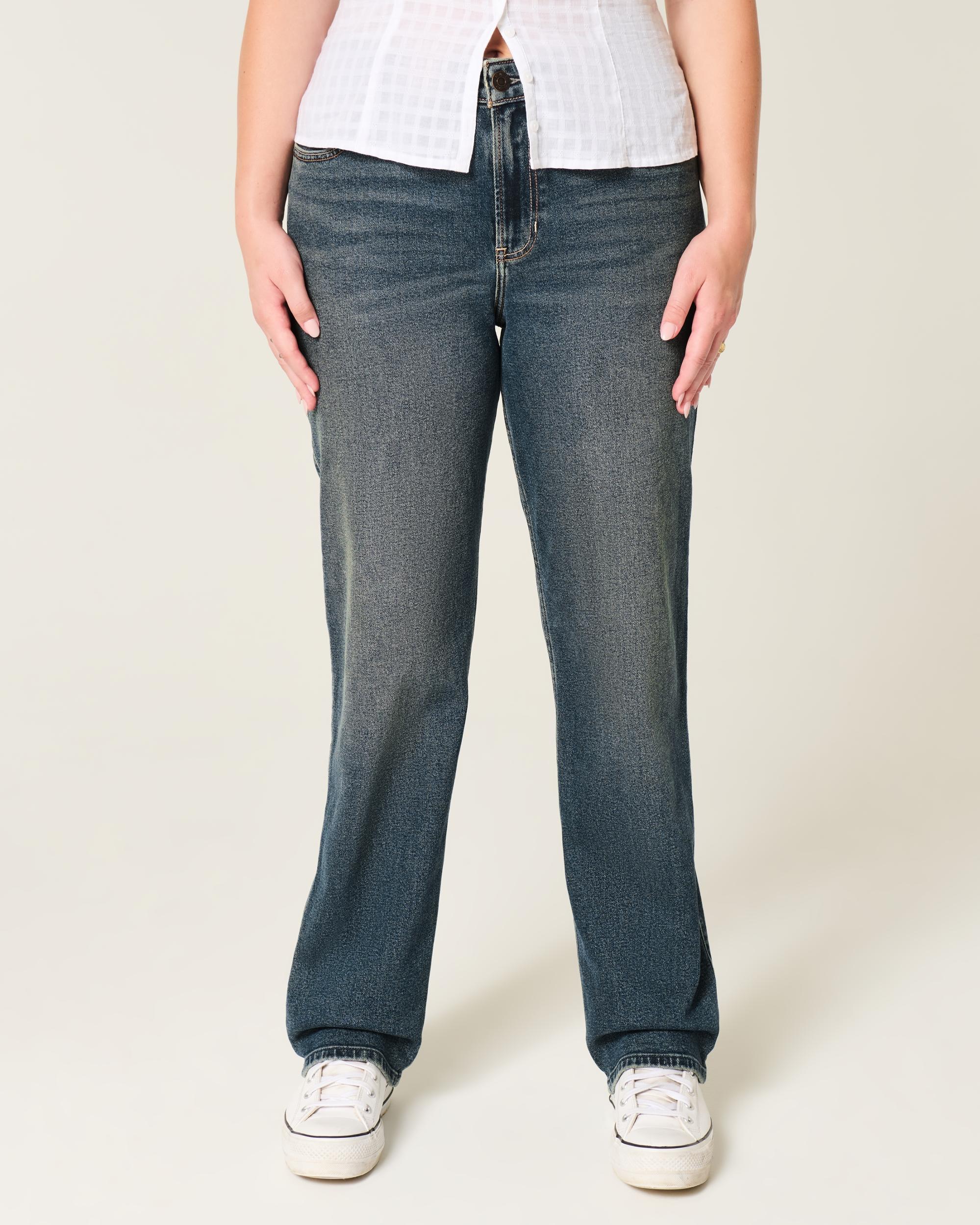 High-Rise Dark Wash Straight Jeans Product Image