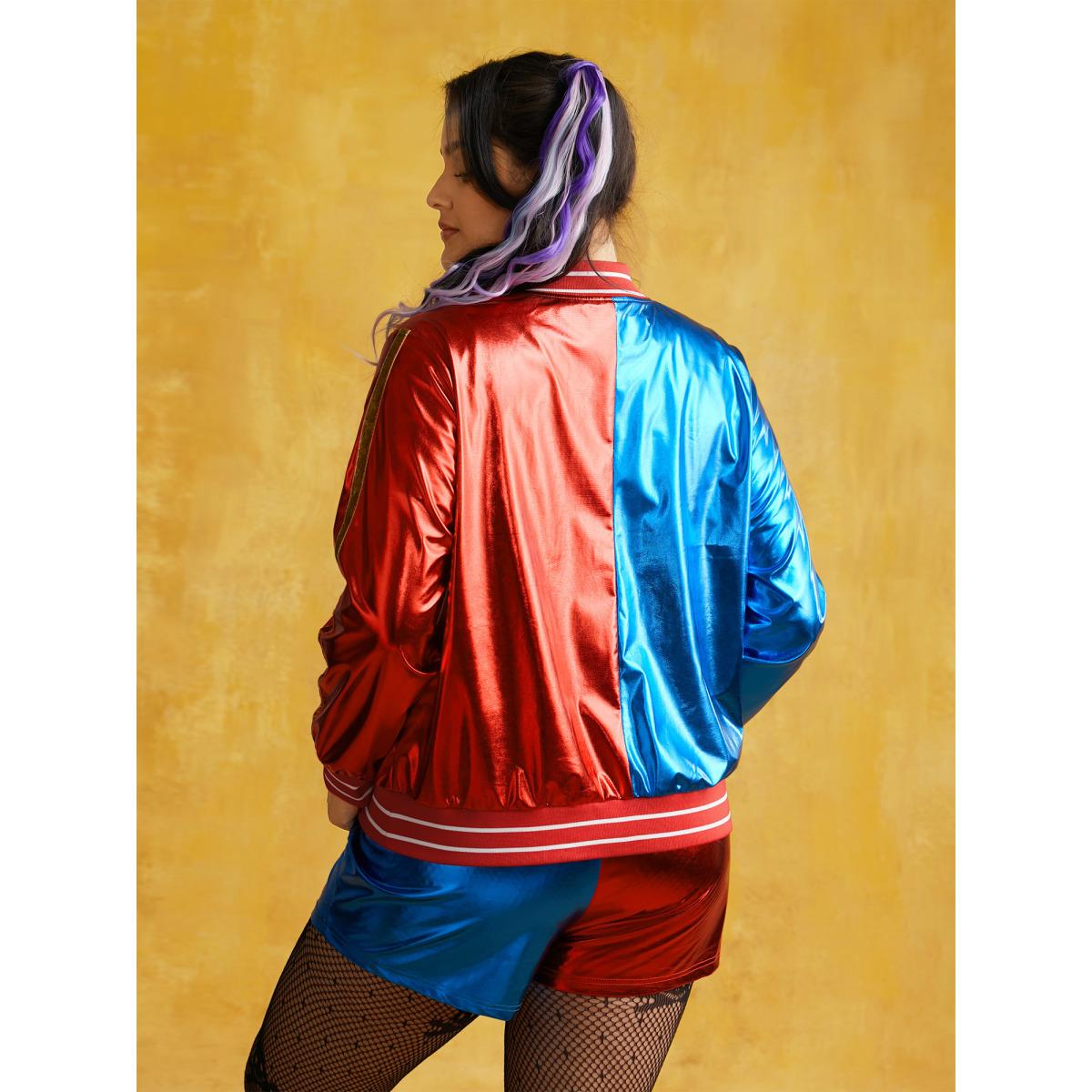 Plus Size Groovy Reflective Stretchy Zipper Jacket Women Crimson Contrast Loose Side seam pocket Everyday Jackets BloomChic 26/4X Product Image