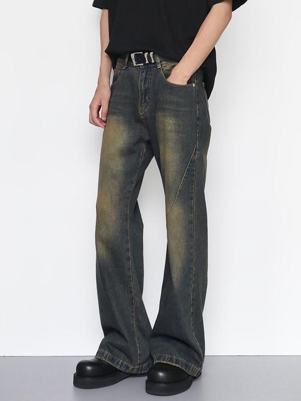 Men's Vintage Distressed Splice Loose Jeans Product Image