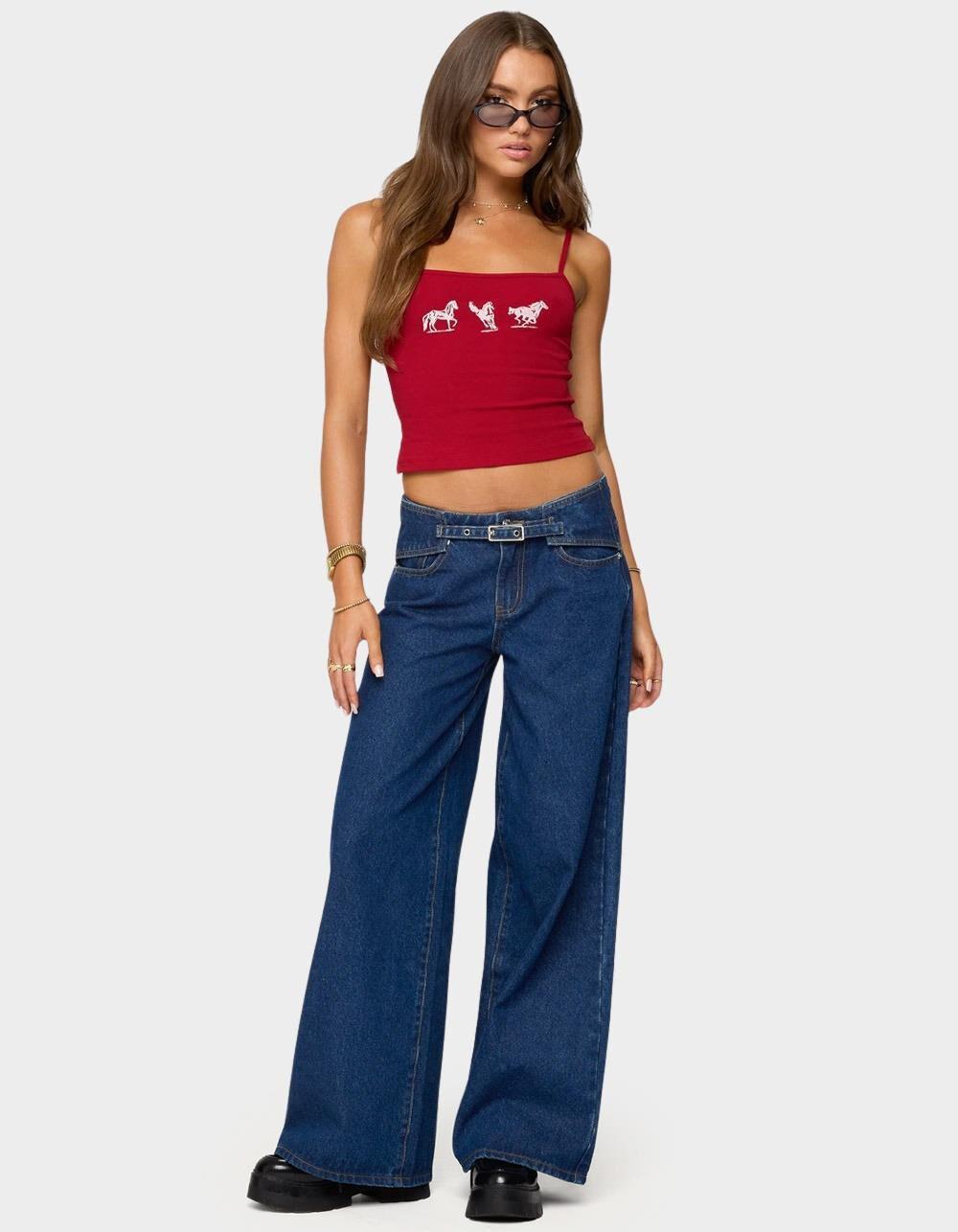 EDIKTED Edie Belt Detail Low Rise Jeans - BLUE Product Image