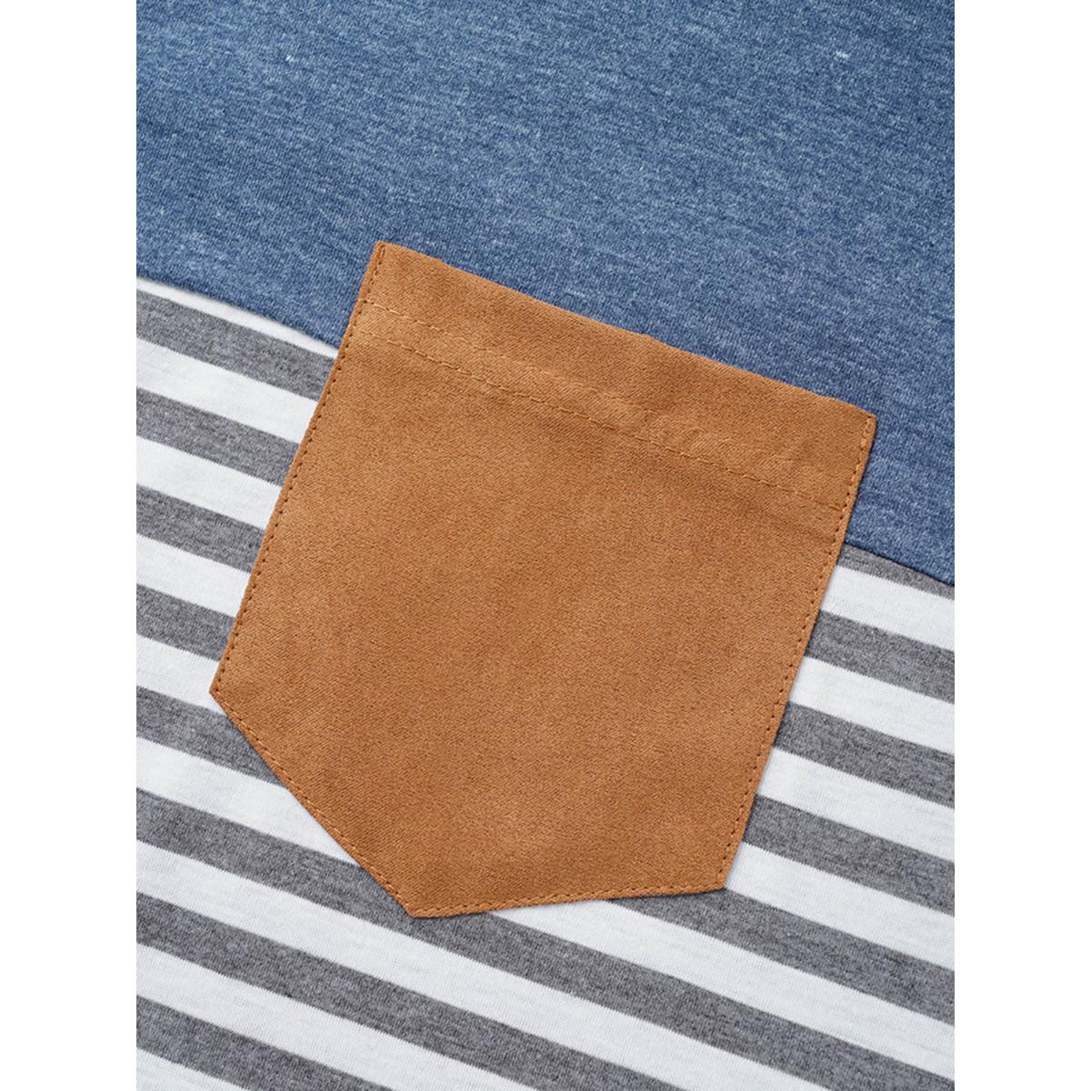 Plus Size Striped Patchwork Round Neck Patched Pocket T-shirt Multicolor Women Casual Patchwork Striped Round Neck Dailywear T-shirts BloomChic 26/4X Product Image