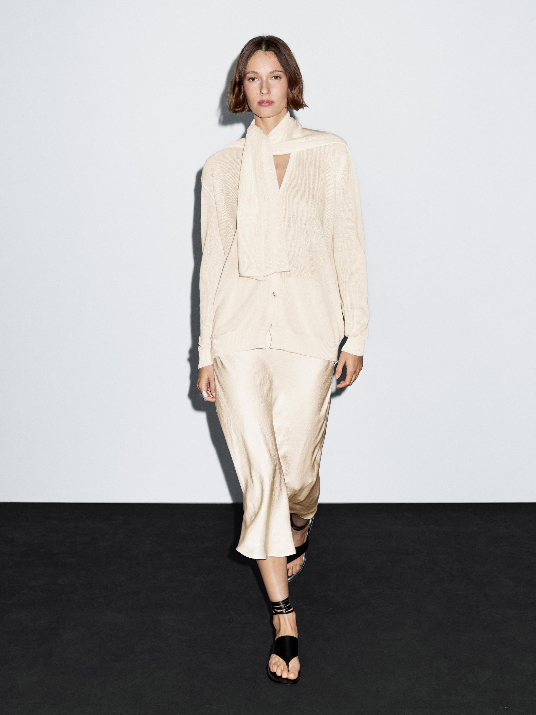 Linen blend knit cardigan with scarf Product Image