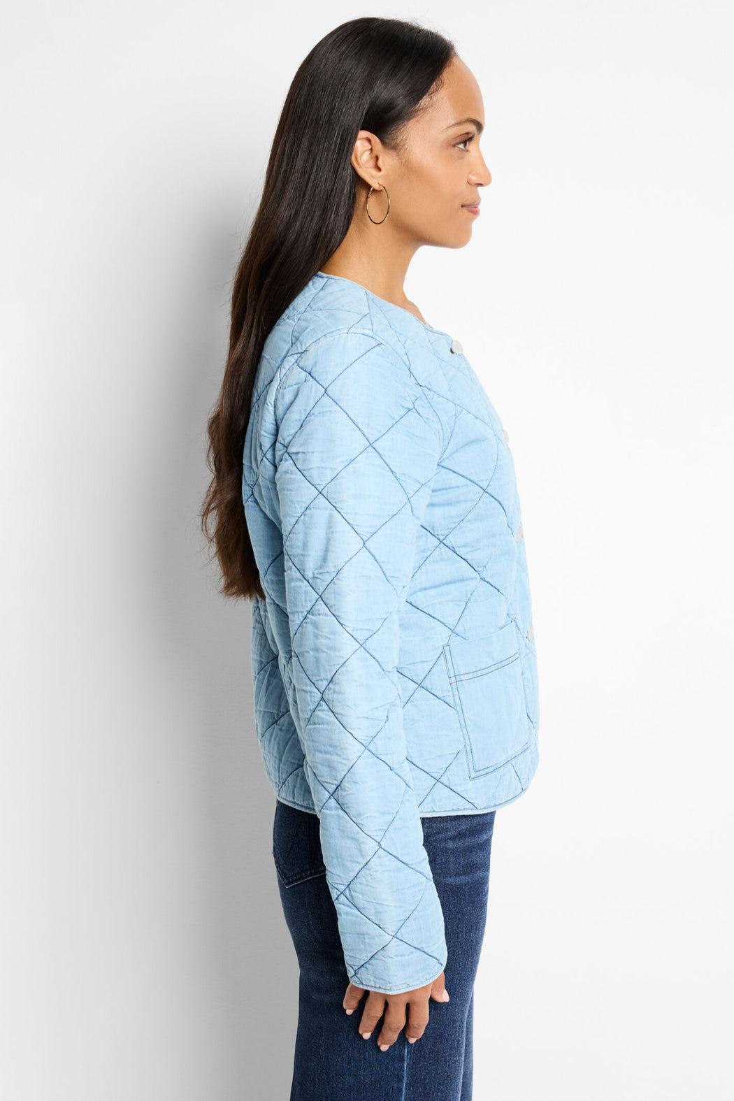 Quilted Denim Jacket- Mid Denim Product Image