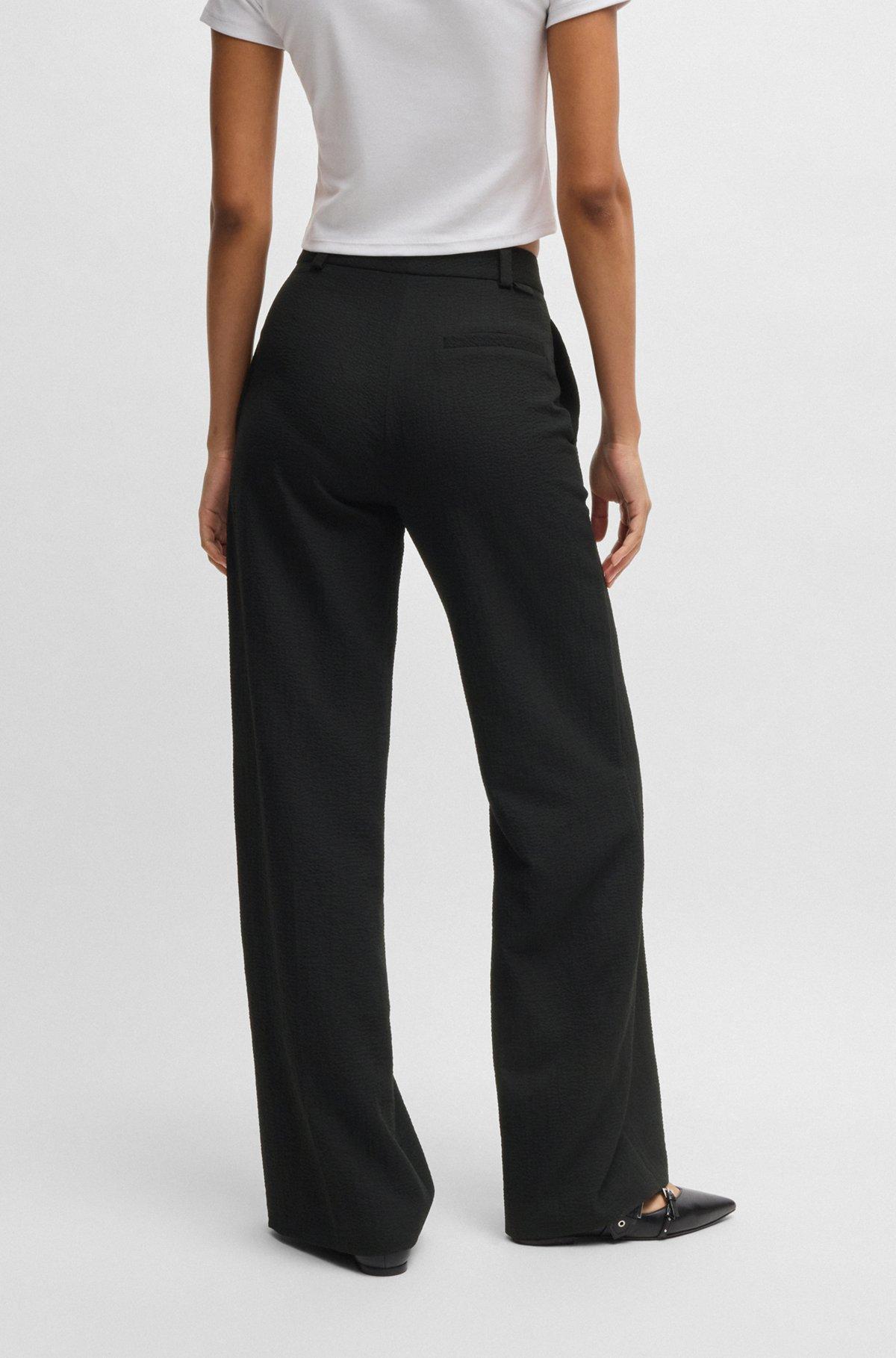 HUGO - Regular-fit trousers in stretch seersucker - Black Product Image