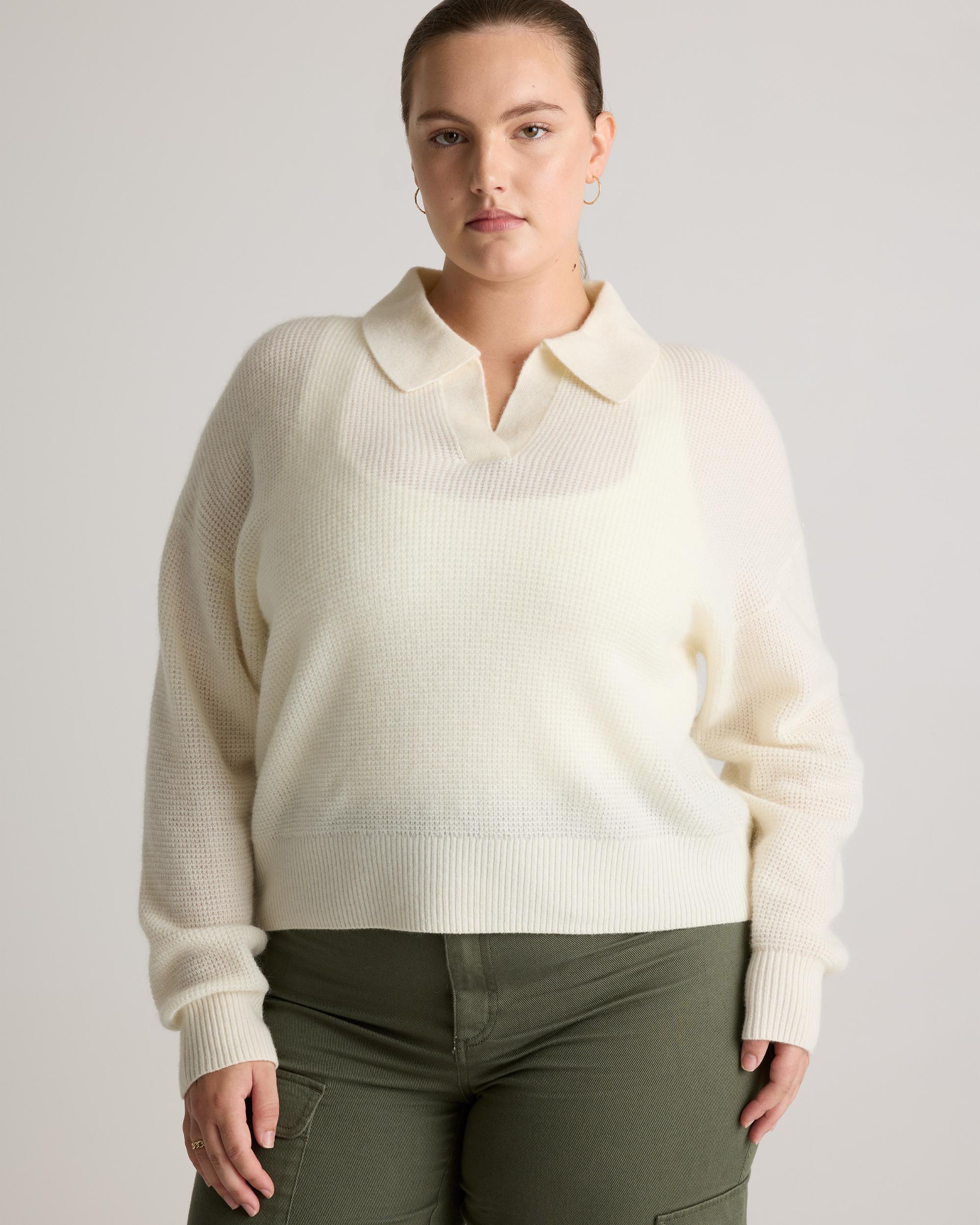 Quince | Women's Baby Alpaca-Wool Waffle Stitch Polo Sweater Size XS Product Image