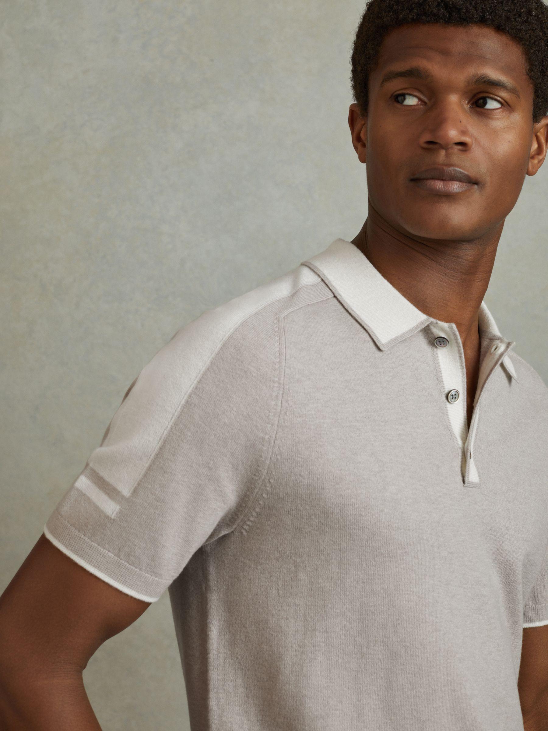 Wool-Cotton Contrast Polo Shirt in Oatmeal Off White Product Image