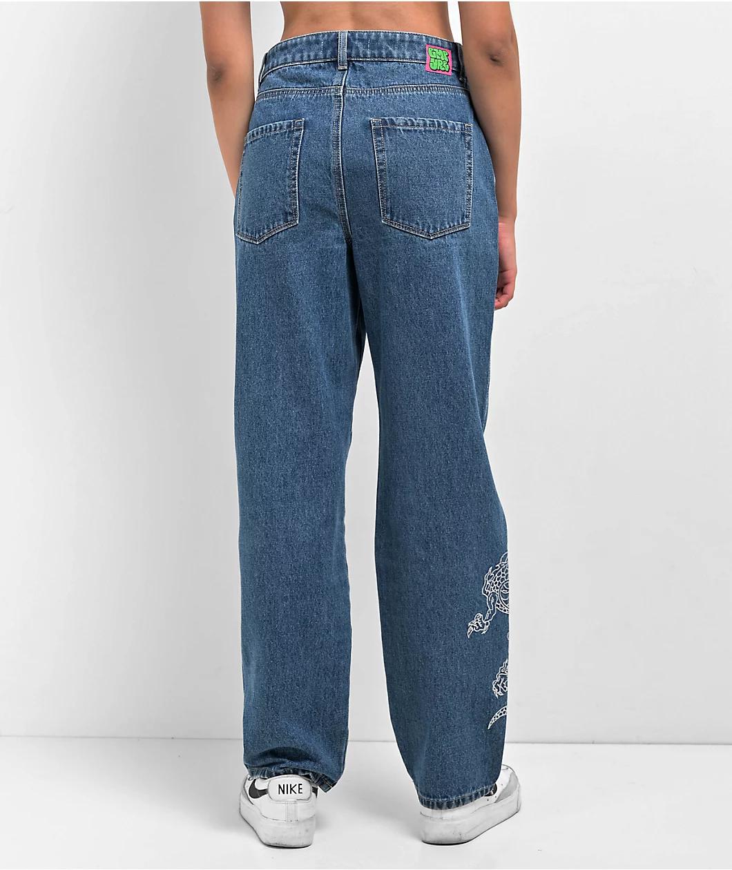 Empyre Tori Dragon Embroidery Blue Denim Skate Jeans Product Image